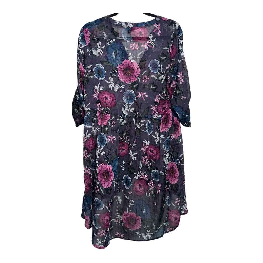 EUC TORRID Sheer Flowy Floral Metallic Hi-Lo Overpiece - 00